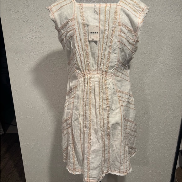 Free People fringed creme/pink cactus mini flowers Women's V-Neck dress Sz S - Picture 5 of 8
